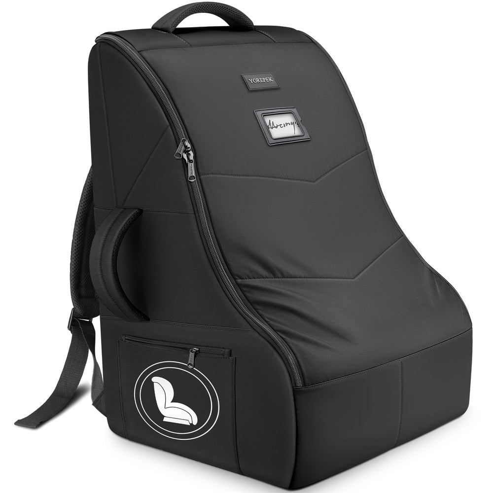 YOREPEK car seat bag with travel dimensions to help verify seat fit for air travel.