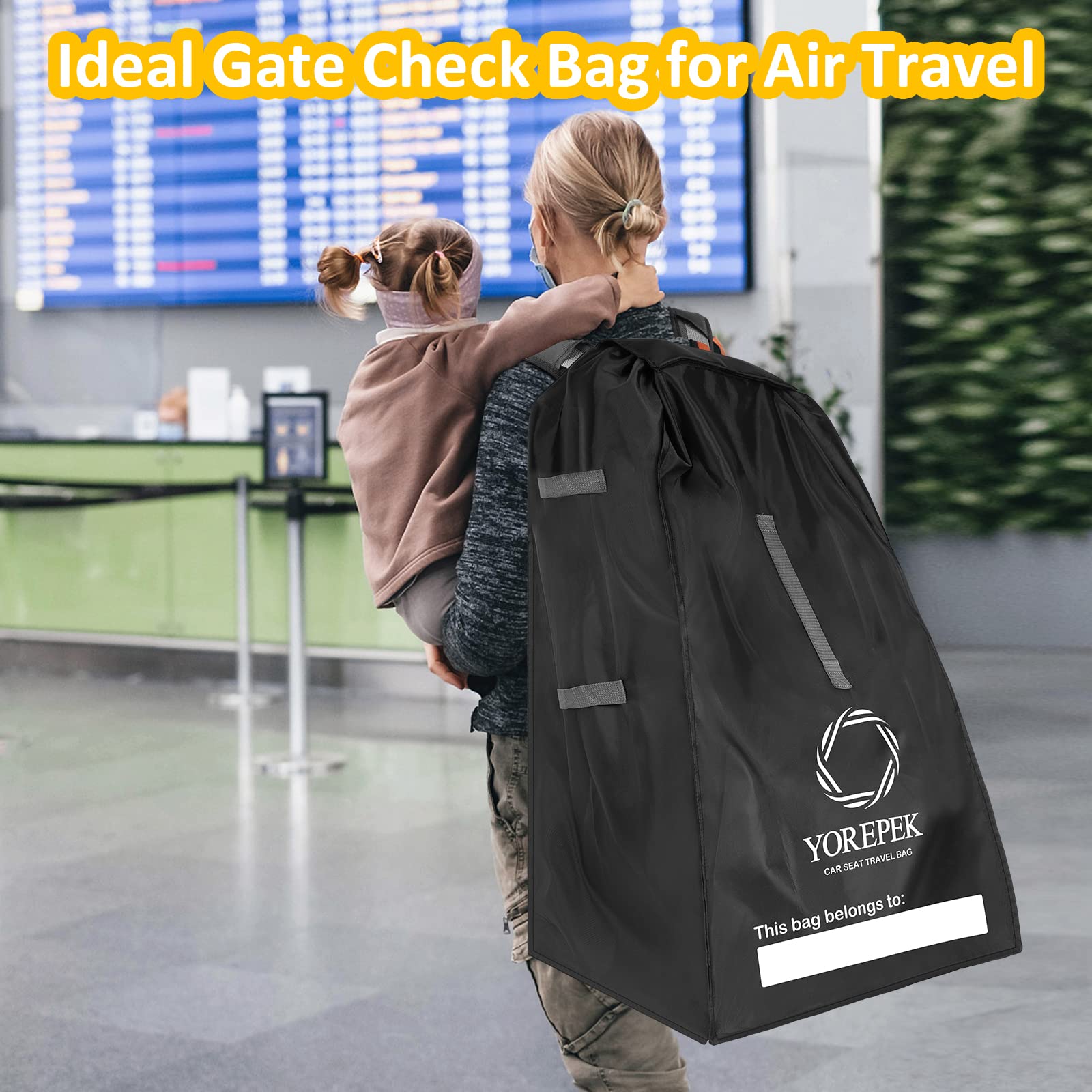 YOREPEK car seat bag in airport-use illustrates gate-check convenience for travel