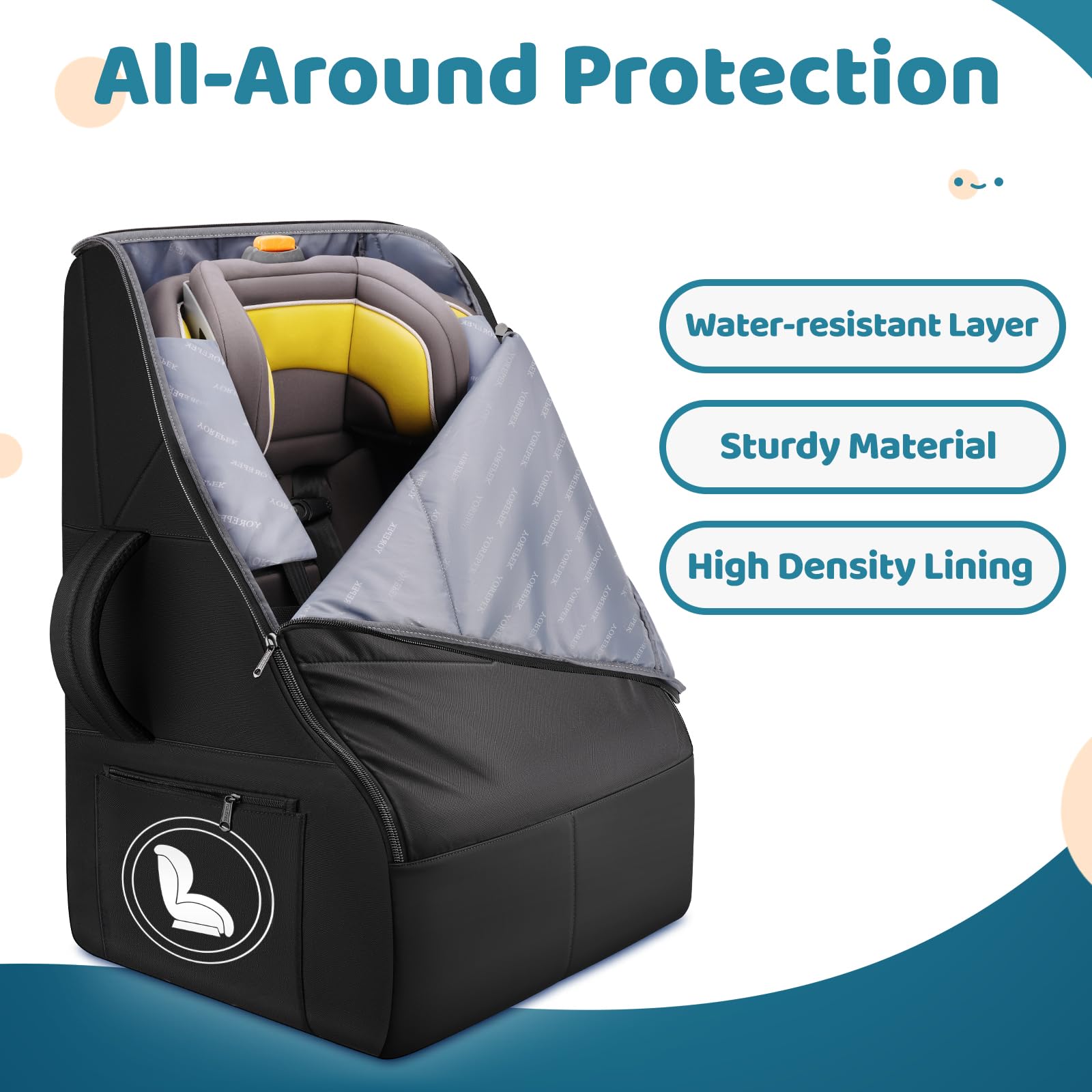 YOREPEK car seat bag top handle for easy lifting during airport travel.