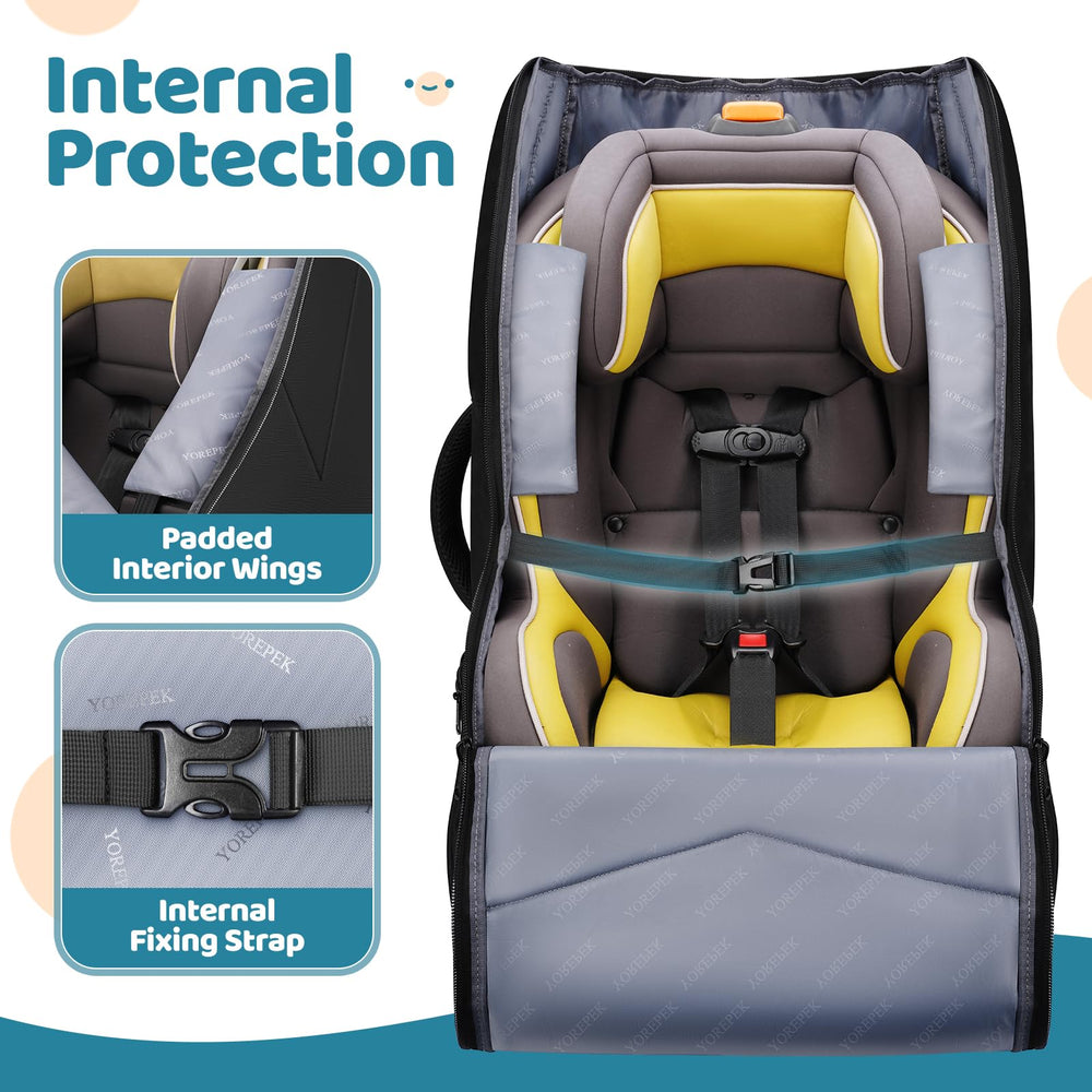 YOREPEK car seat bag waterproof fabric keeps gear dry and clean on trips.