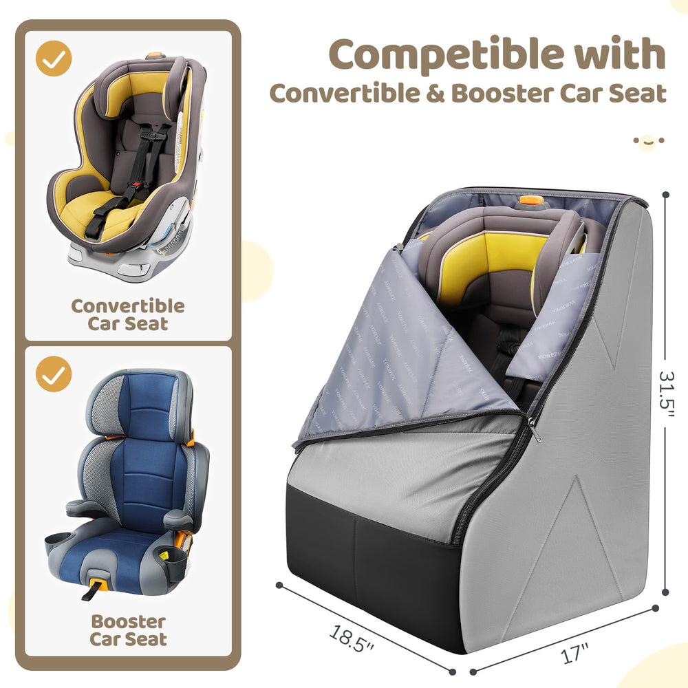 YOREPEK carseat backpack straps adjusted for comfortable hands-free airport transport.