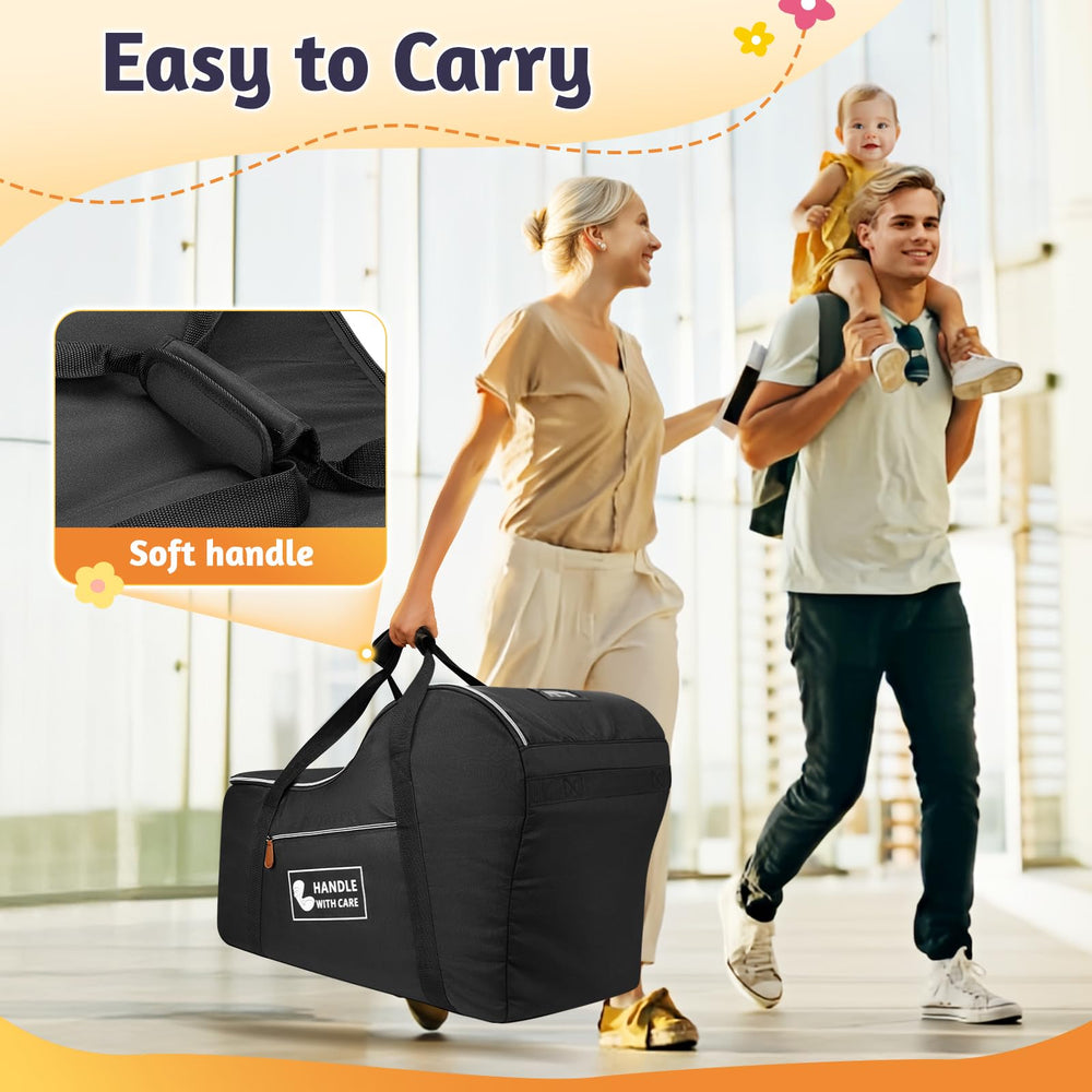YOREPEK car seat travel bag features white zippers for easy spotting at the airport.
