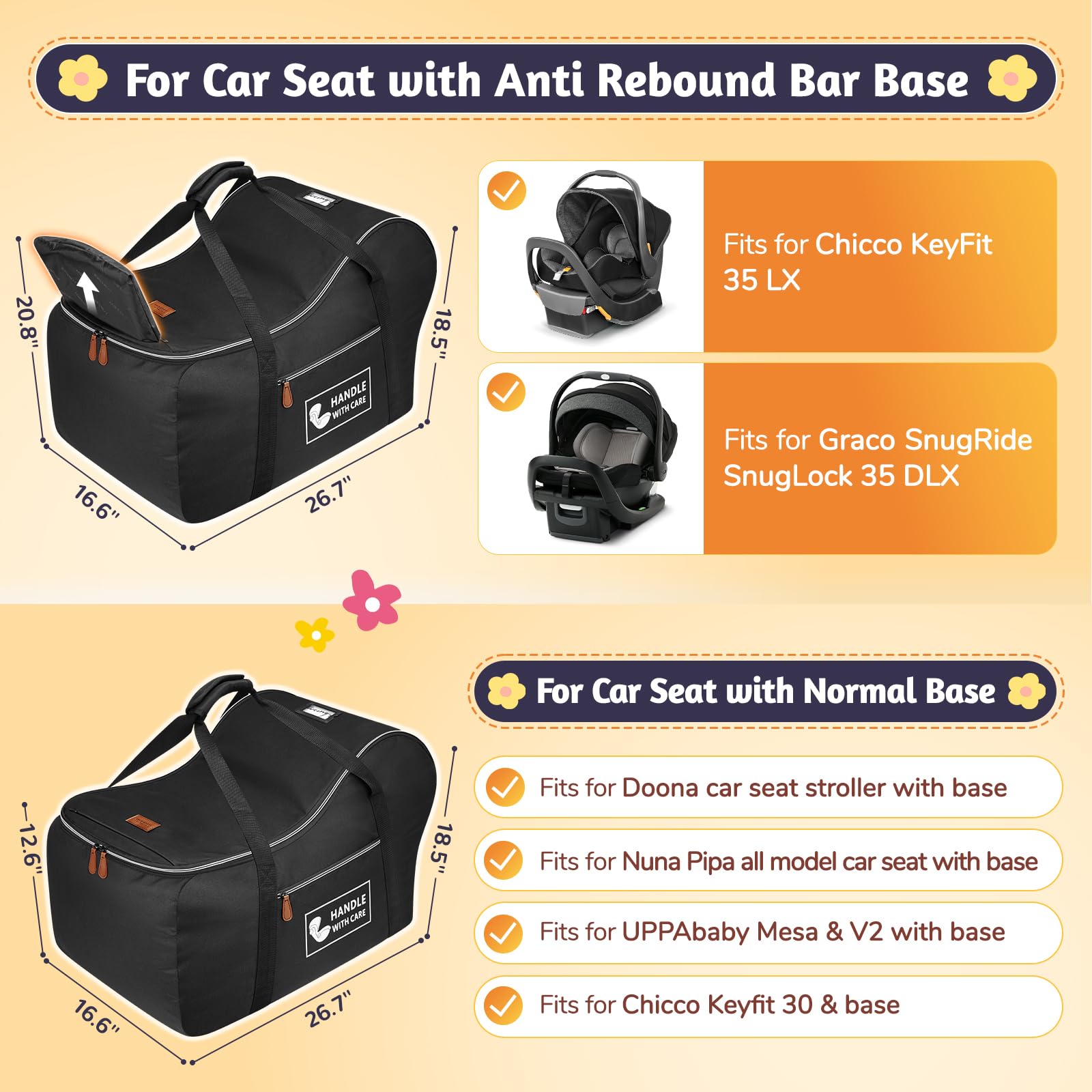 YOREPEK car seat travel bag with padding protects infant seat during transport.