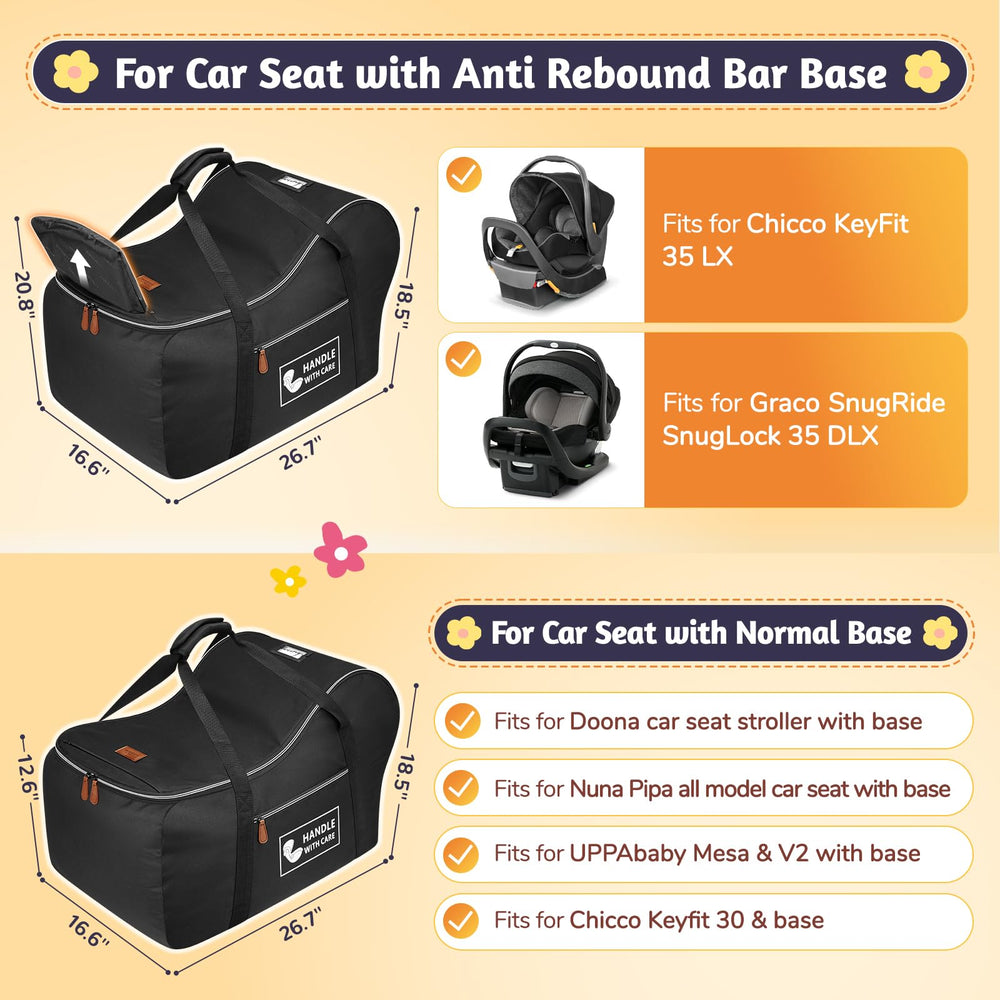 YOREPEK car seat travel bag with padding protects infant seat during transport.