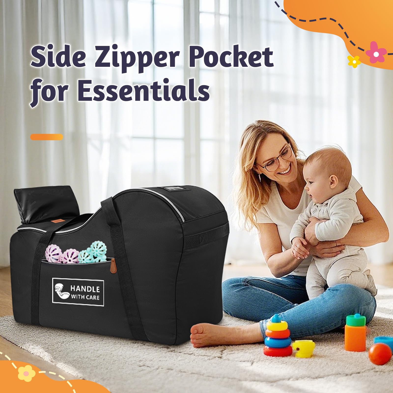 YOREPEK car seat travel bag reinforced bottom feet keep it stable on planes and terminals.