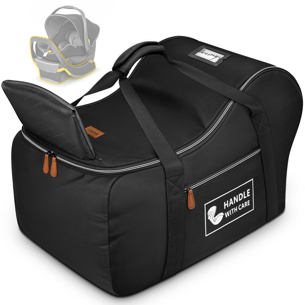 YOREPEK car seat travel bag shows universal compatibility with infant seats for air travel.