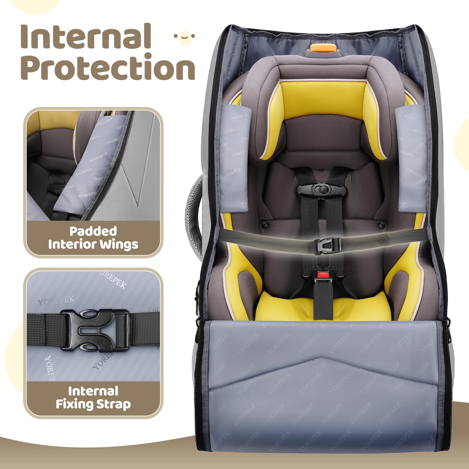 YOREPEK double-zip opening secures the car seat during check-in.