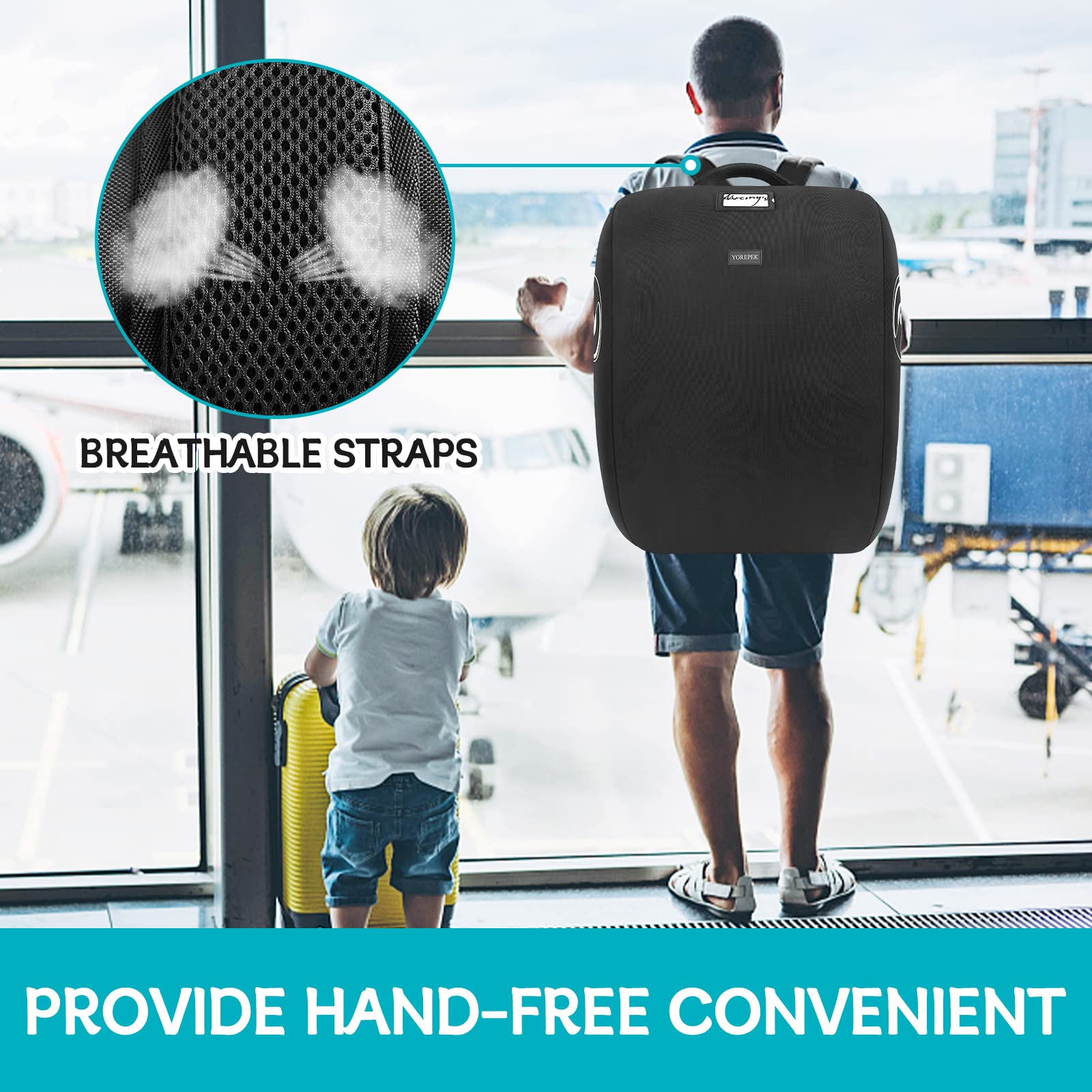 YOREPEK padded car seat travel bag collapsible design saves storage space.