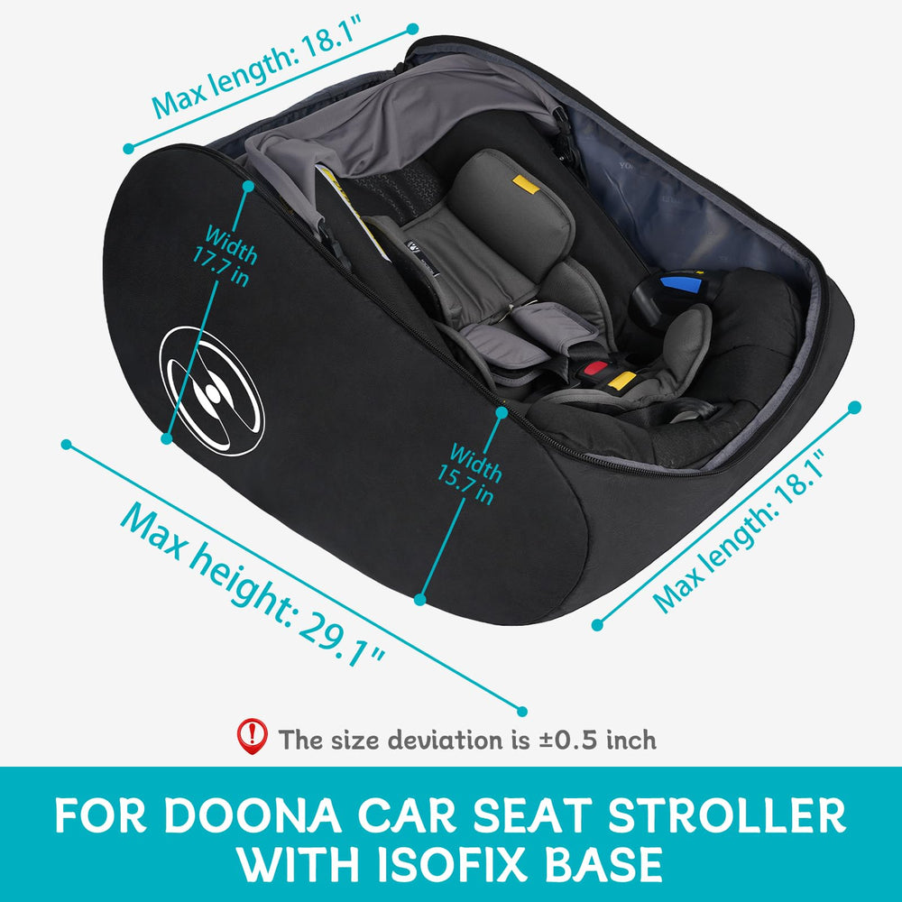 YOREPEK padded car seat travel bag isofix-base-fit demonstrates Doona compatibility for travel.