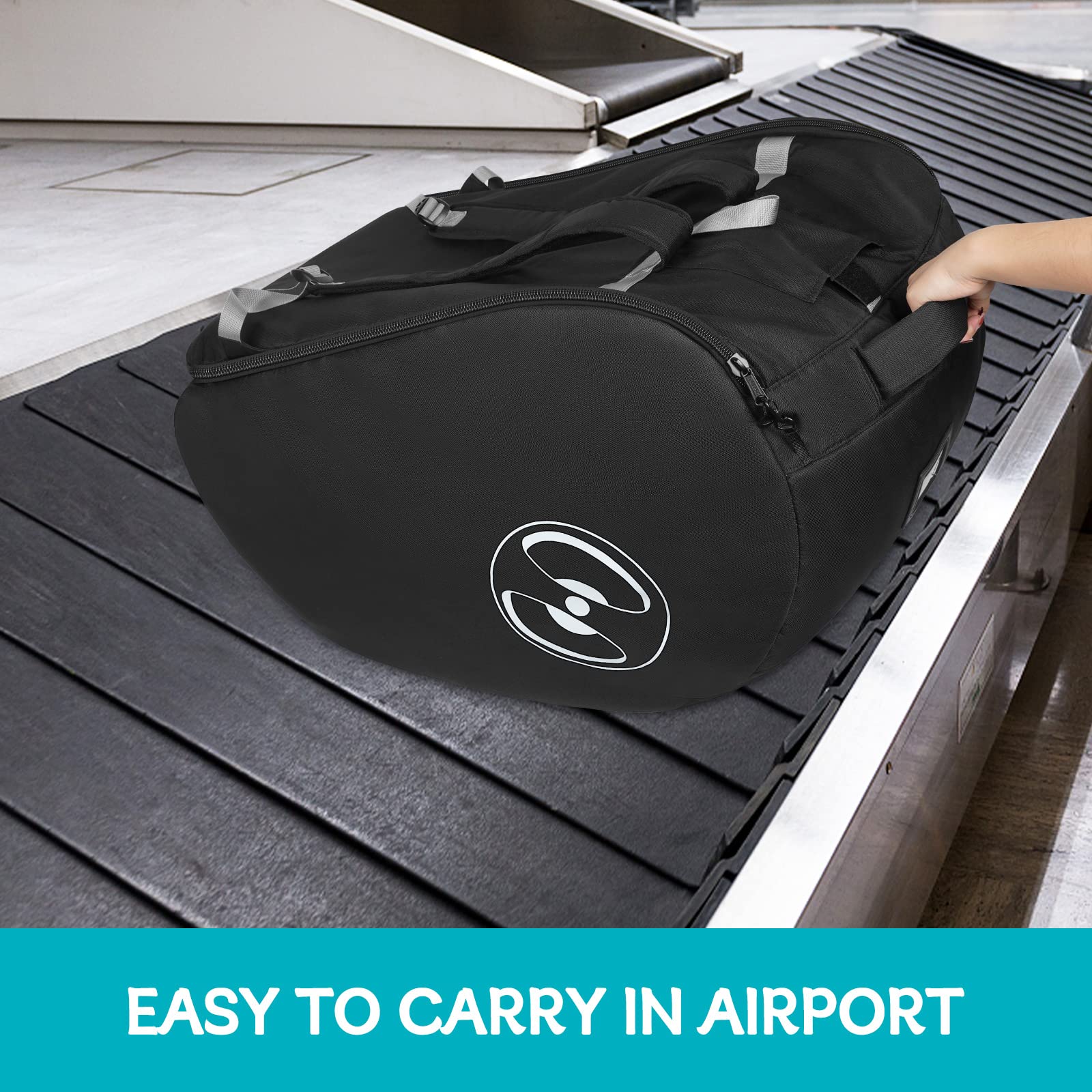YOREPEK padded car seat travel bag name card slot helps quick ID at gate.