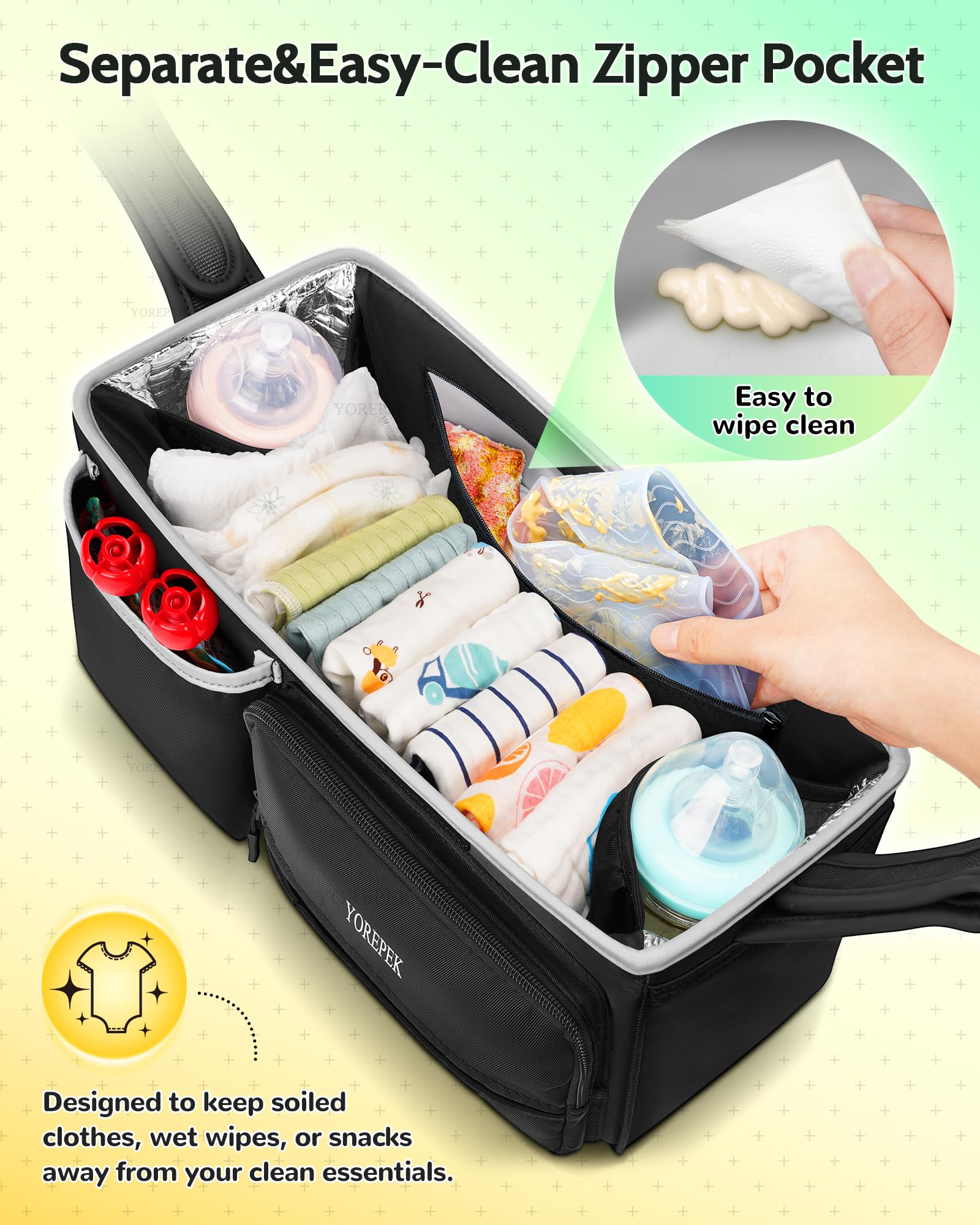 YOREPEK front pocket and keychain holder keep small items within reach.