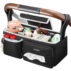YOREPEK Spacious Stroller Caddy main compartment stores diaper and toy essentials for easy access.