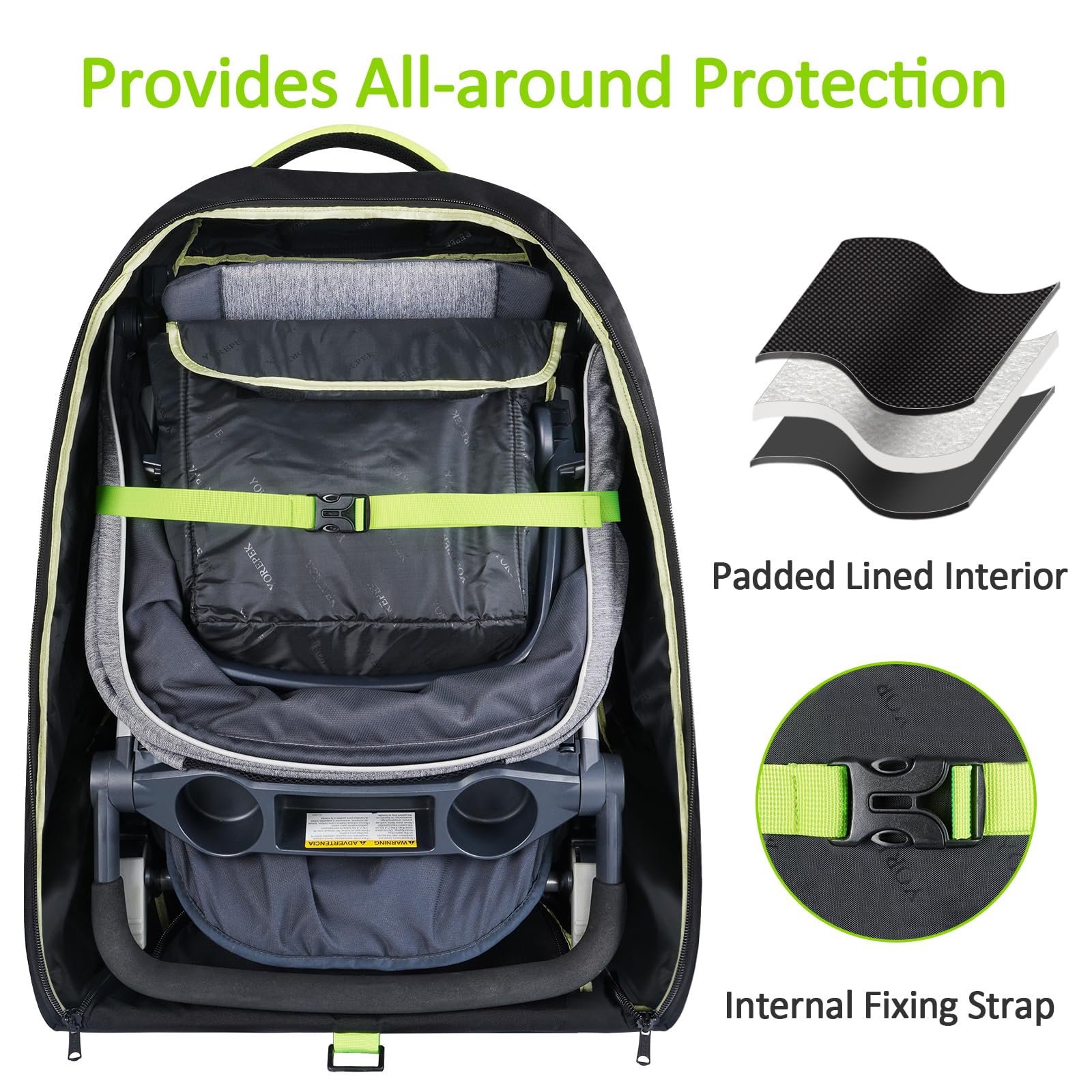 YOREPEK stroller bag bottom features scratch-resistant leather for rugged surfaces.