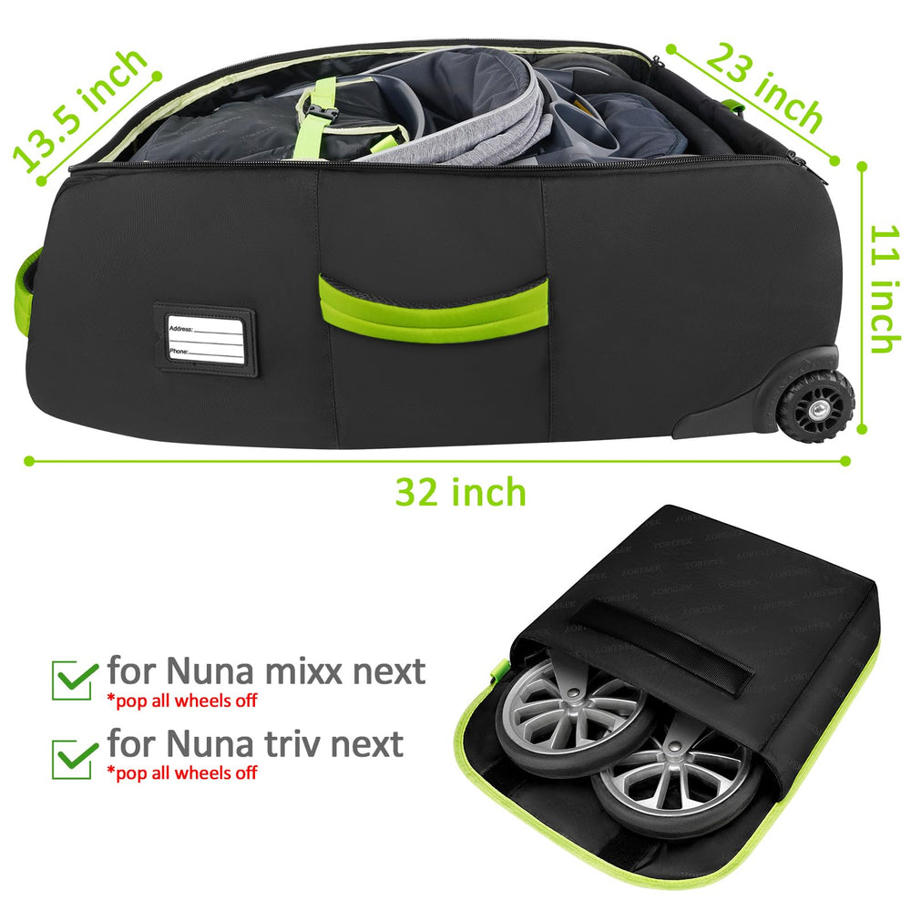 YOREPEK stroller bag shows water-resistant material protecting gear during trips.