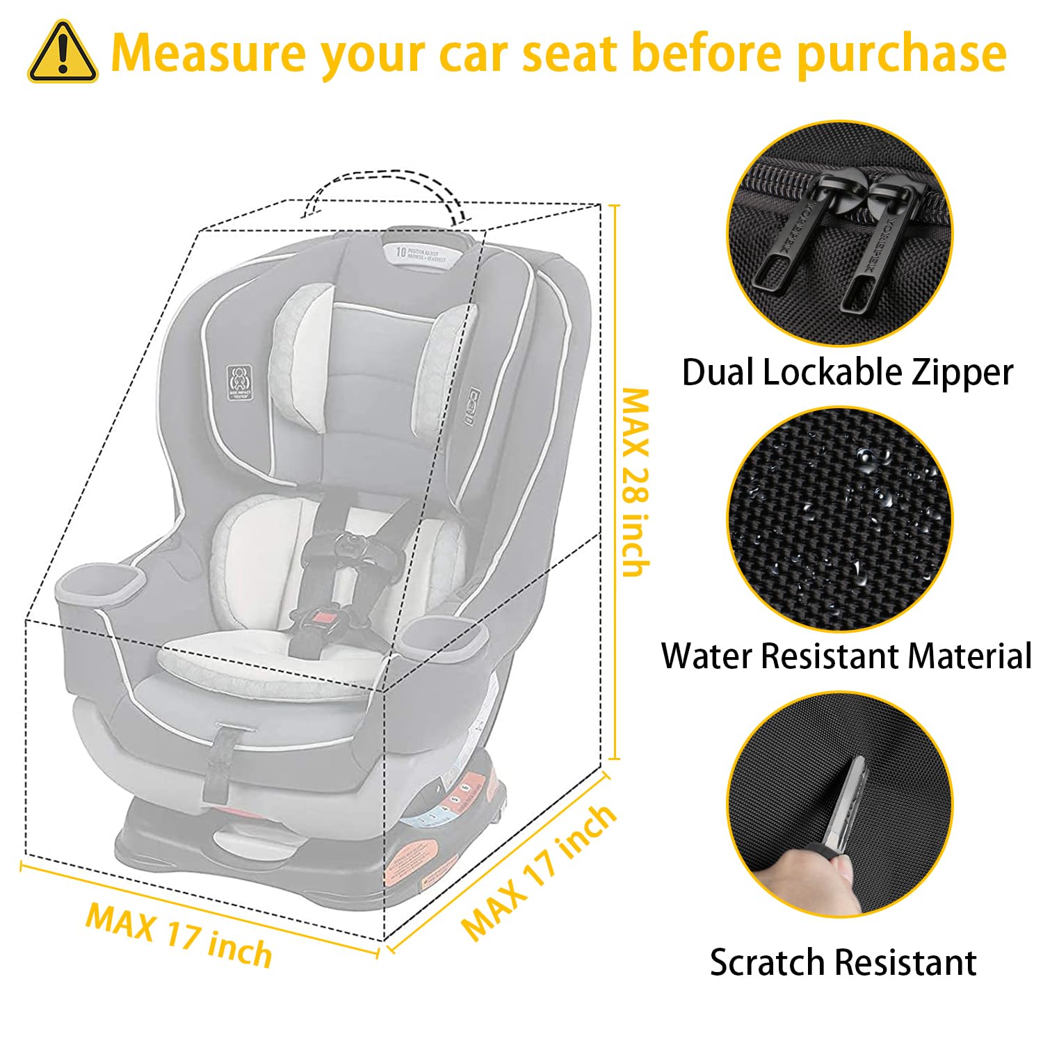YOREPEK padded car seat bag side view highlights padded carrier strap comfort.
