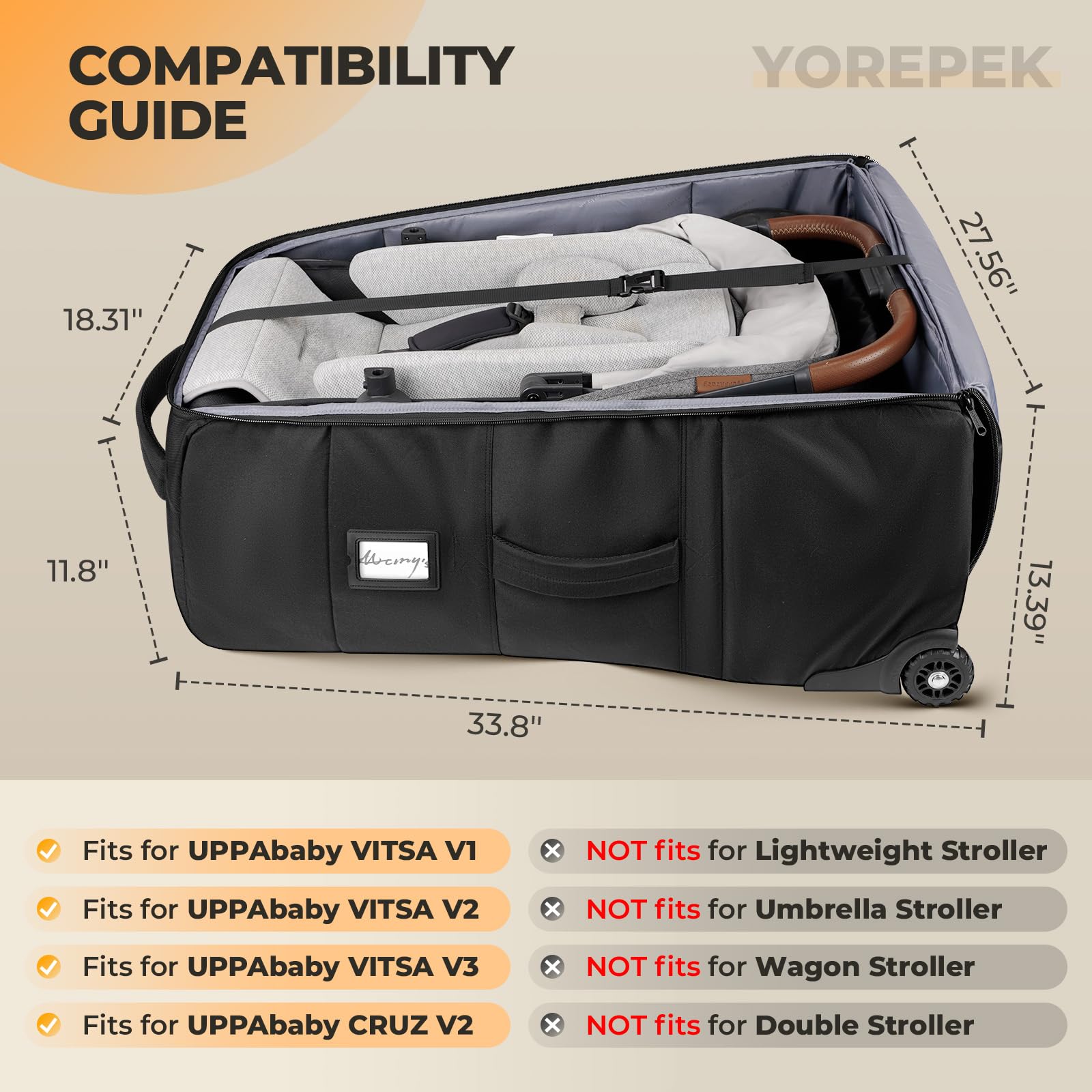 YOREPEK wheels enable smooth airport transport of strollers on trips.