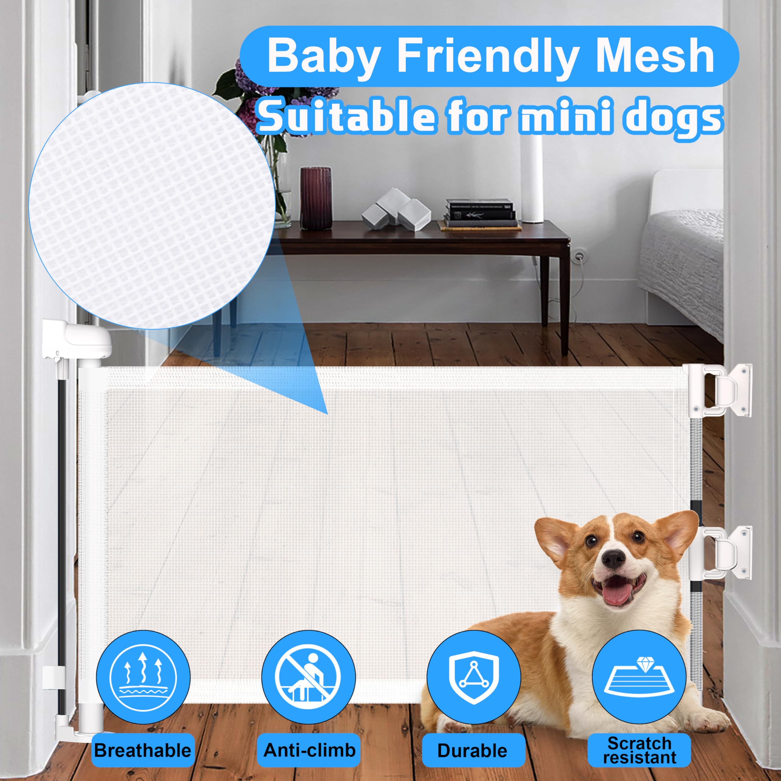 YORWHIN easy-swing puppy gate illustrates convenient access for adults and pets.