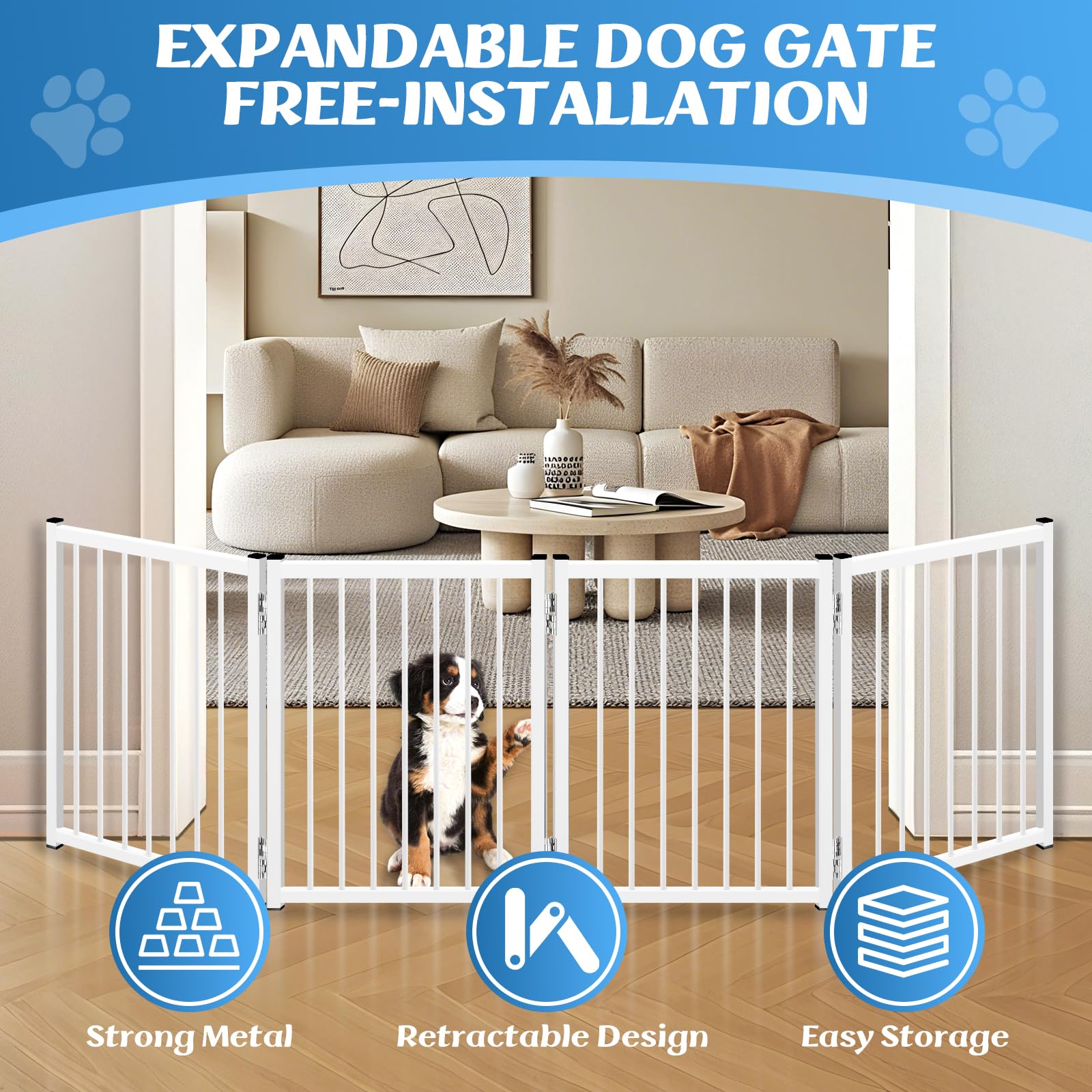 YORWHIN freestanding short dog gate expanded to 51 inches for wider spaces.