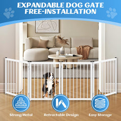 YORWHIN freestanding short dog gate expanded to 51 inches for wider spaces.