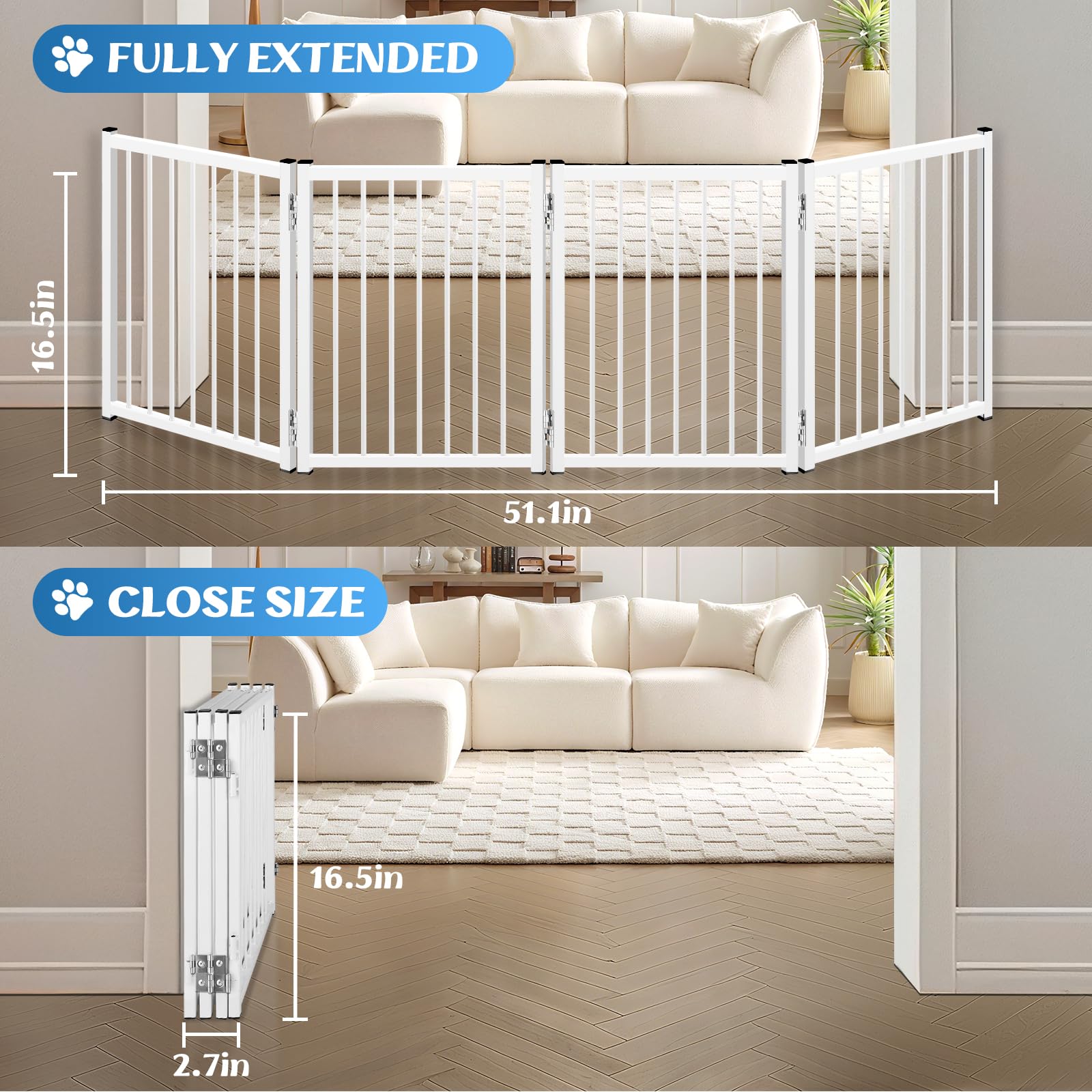 YORWHIN freestanding short dog gate folded compact illustrates easy storage.