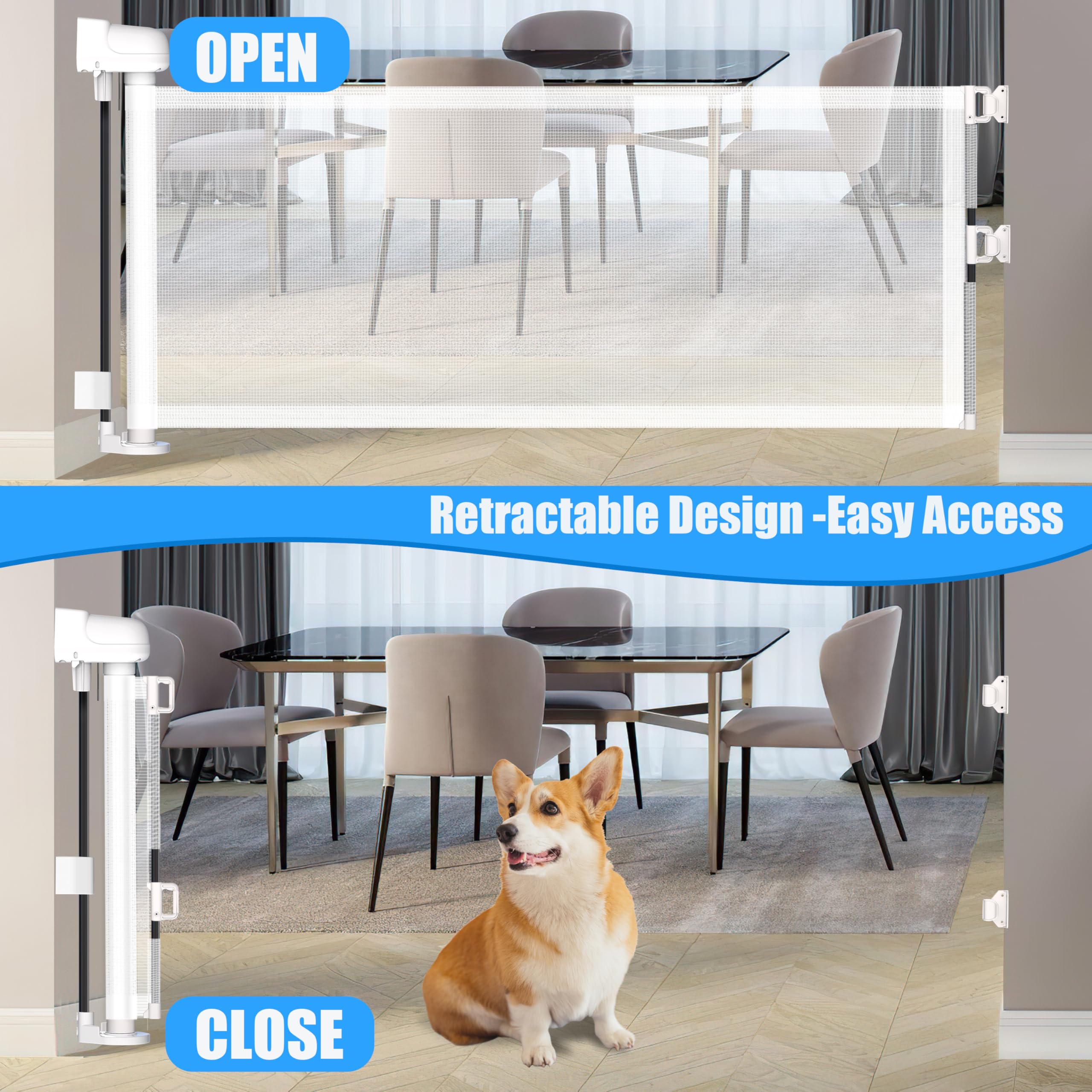 YORWHIN wall-mount-ready dog gate demonstrates added stability at doorways.