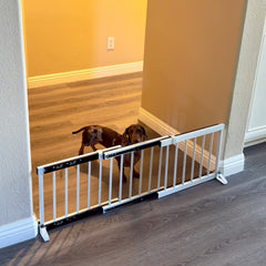 YORWHIN gate with retractable rail showing adjustable width