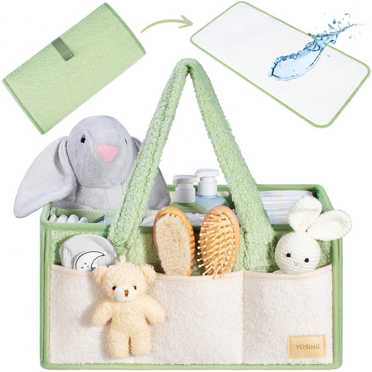 YOSING 2in1 diaper caddy with changing pad for on-the-go diaper changes.