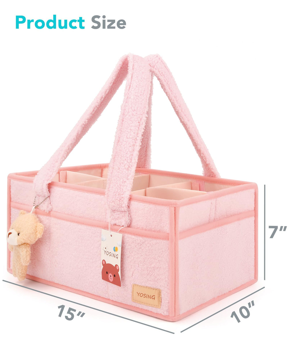 YOSING Diaper Caddy with 15x10x7 size fits diapers, wipes, and other basics for easy travel.
