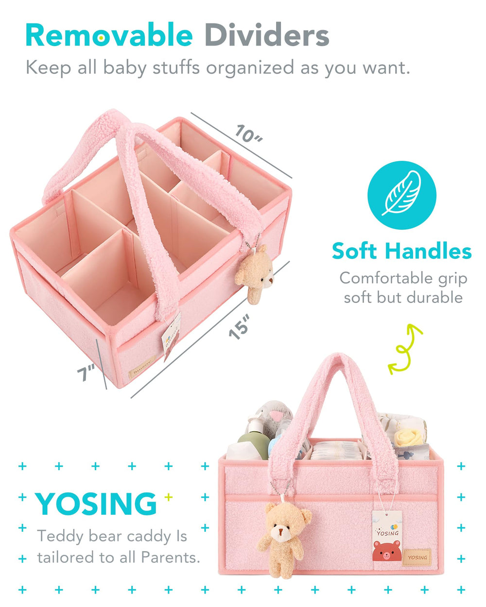 YOSING Diaper Caddy ideal for car trips and travel with diapering essentials organized.