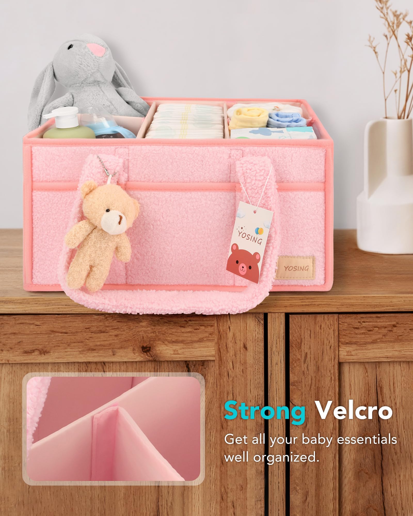 YOSING Diaper Caddy stored in nursery or car for tidy, on-the-go storage.