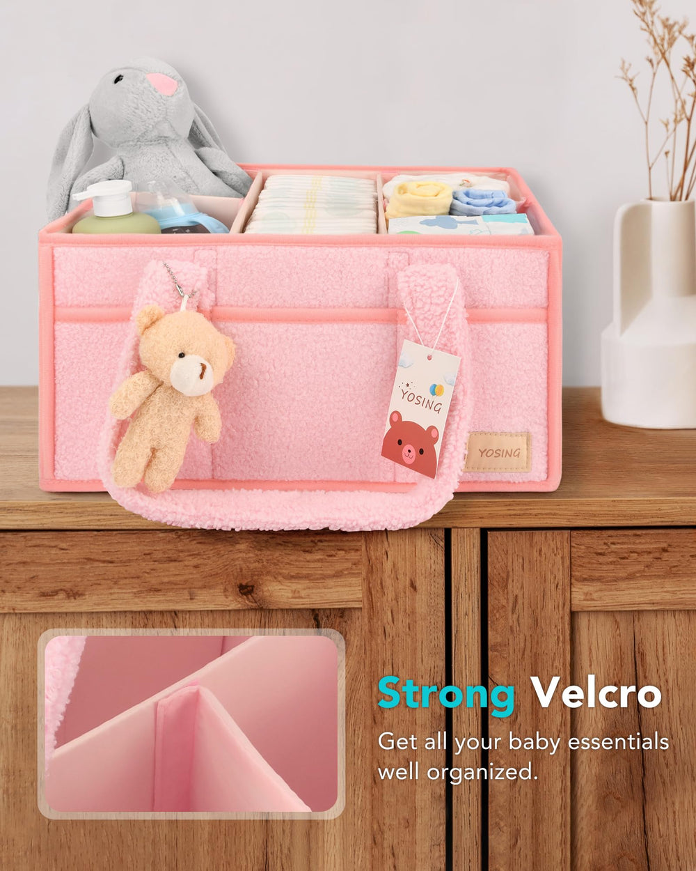 YOSING Diaper Caddy stored in nursery or car for tidy, on-the-go storage.