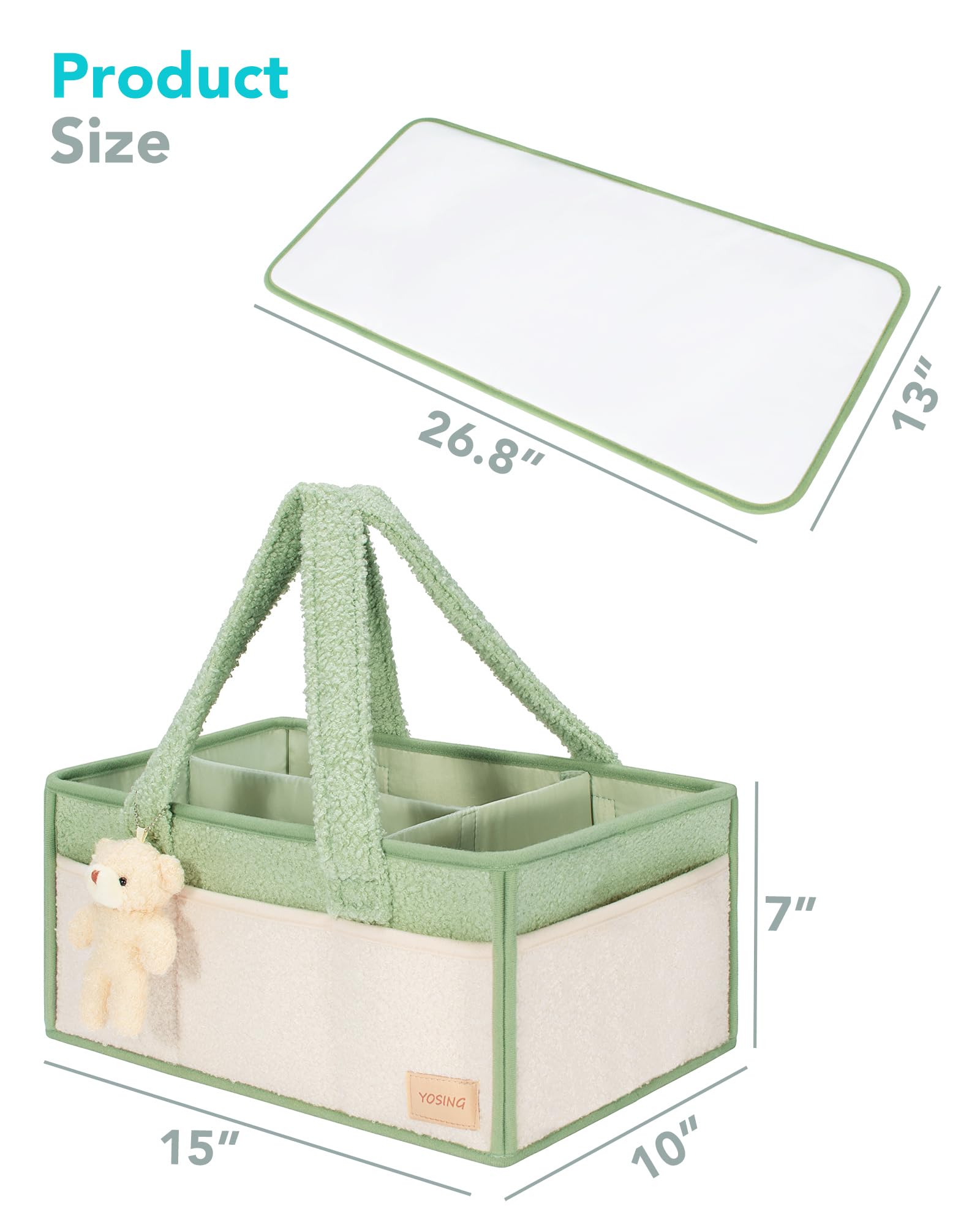 YOSING diaper caddy plush fabric close-up shows soft, premium teddy texture.