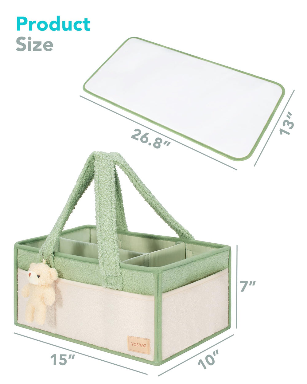 YOSING diaper caddy plush fabric close-up shows soft, premium teddy texture.