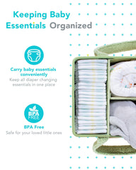 YOSING green and white nursery organizer ready for toys, wipes, and diapers.