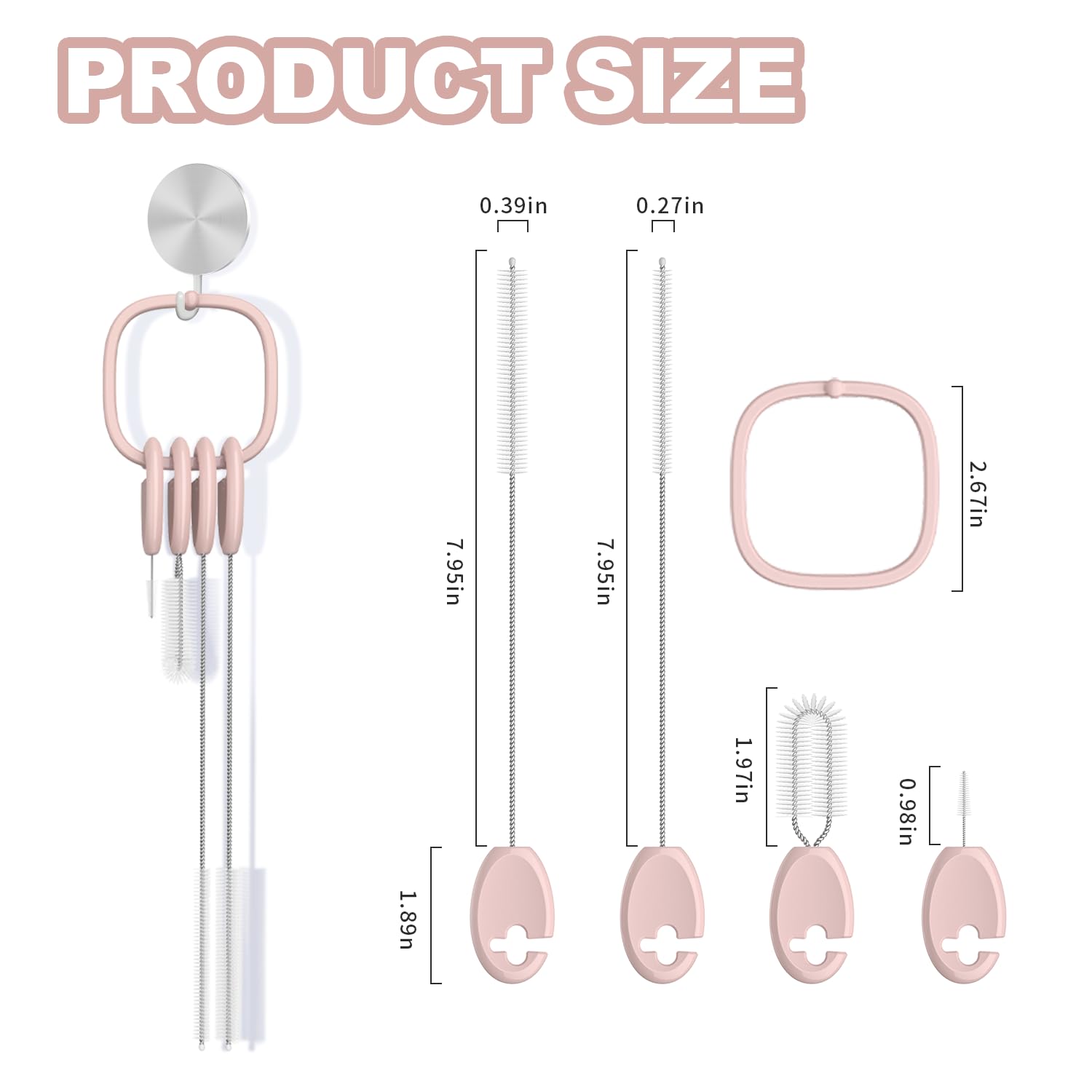 YOTIME 4-in-1 straw brushes with holder ring neatly displayed for easy storage.