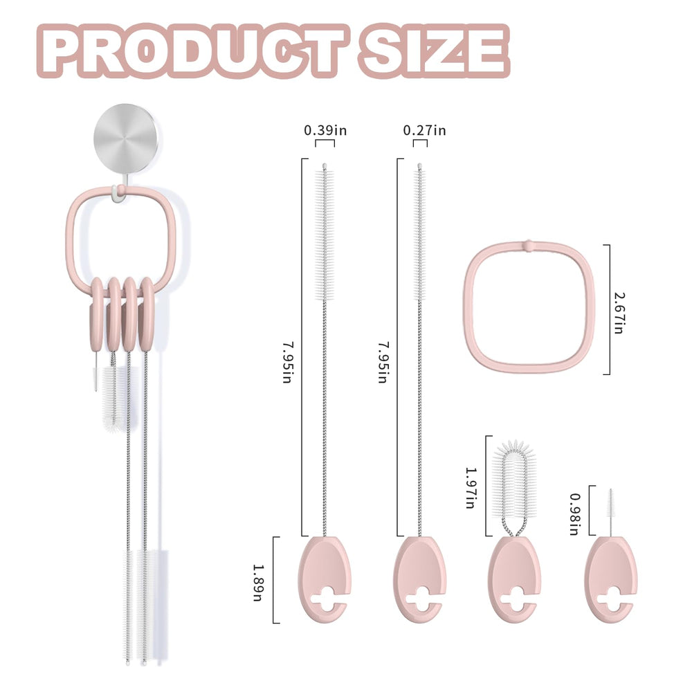 YOTIME 4-in-1 straw brushes with holder ring neatly displayed for easy storage.