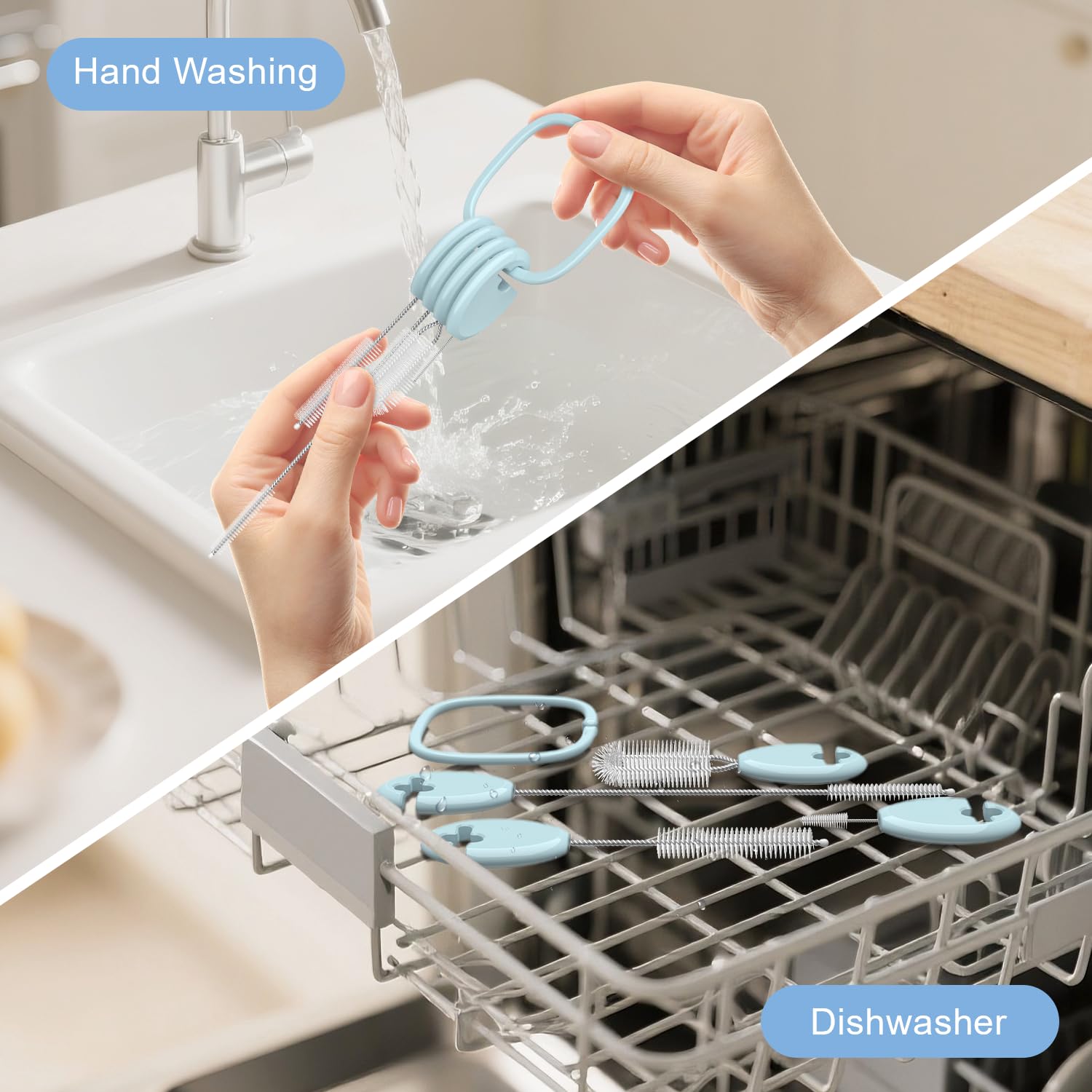 YOTIME ergonomic handle blue provides comfortable grip during washing