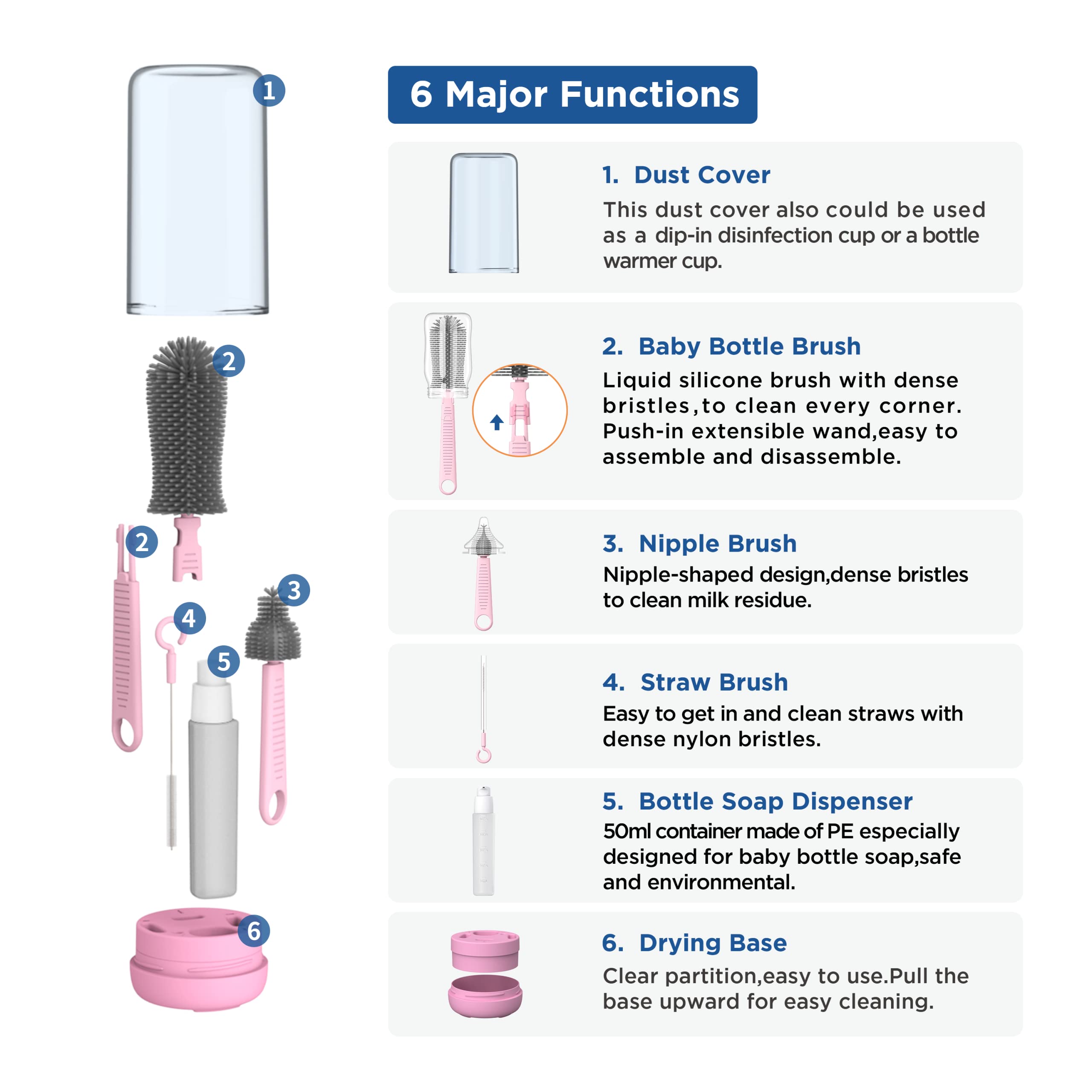 YOTIME nipple brush with silicone bristles reaches tight corners.