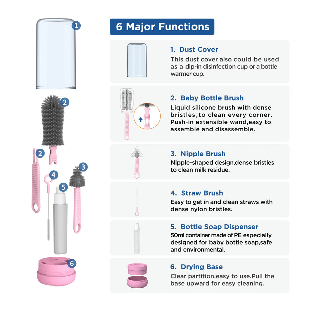 YOTIME nipple brush with silicone bristles reaches tight corners.