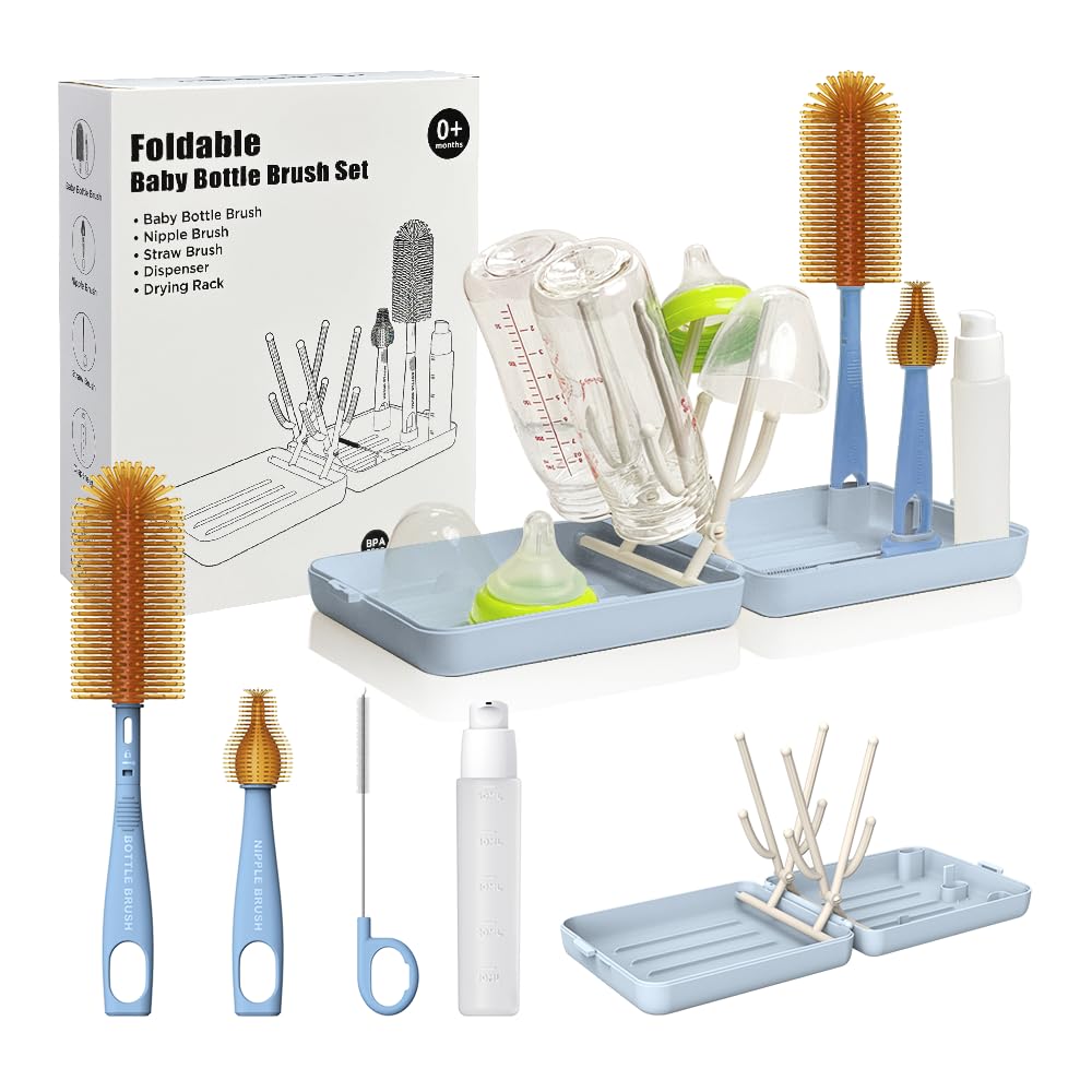 YOTIME travel bottle brush kit folded-drying-rack for compact storage and travel use.