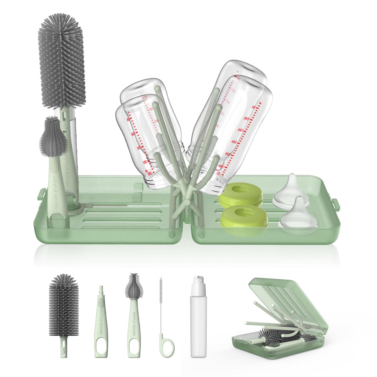 YOTIME Travel Bottle Brush Set packaged view shows all-in-one kit for on-the-go families.