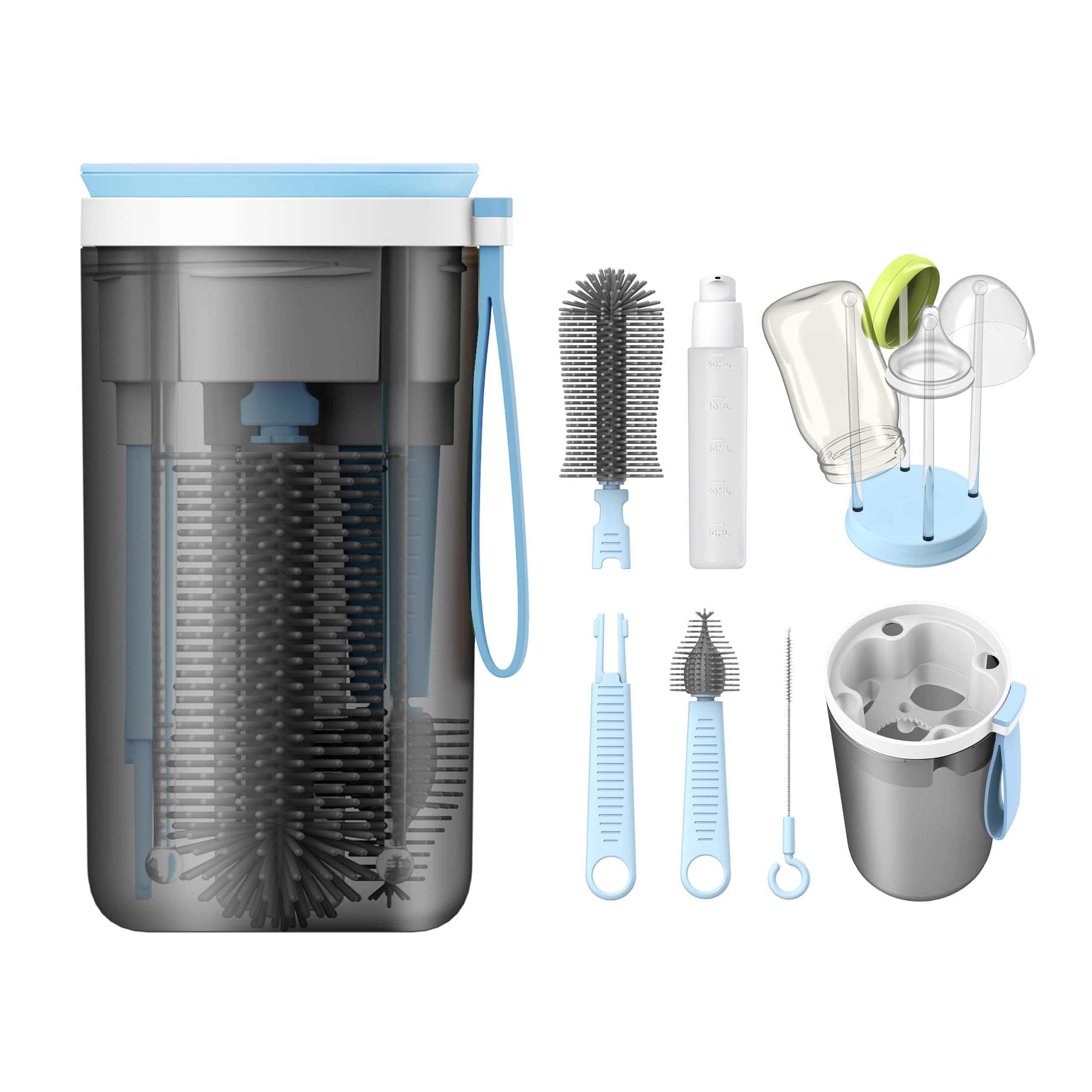 YOTIME travel bottle brush set packaging demonstrates compact, organized on-the-go cleaning
