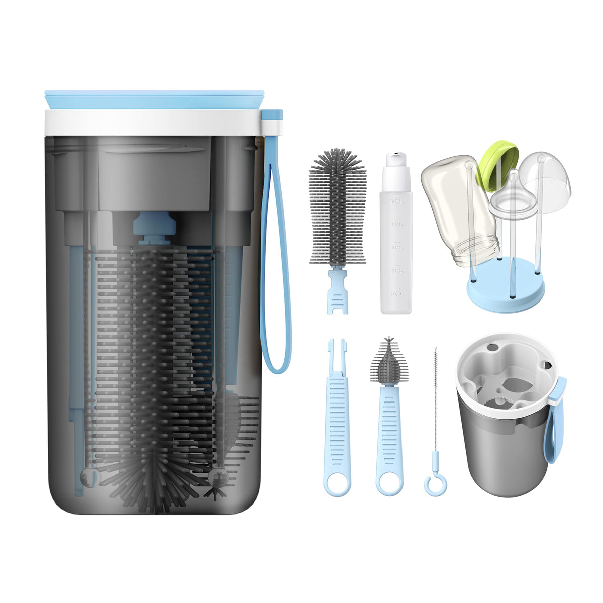 YOTIME travel bottle brush set packaging demonstrates compact, organized on-the-go cleaning