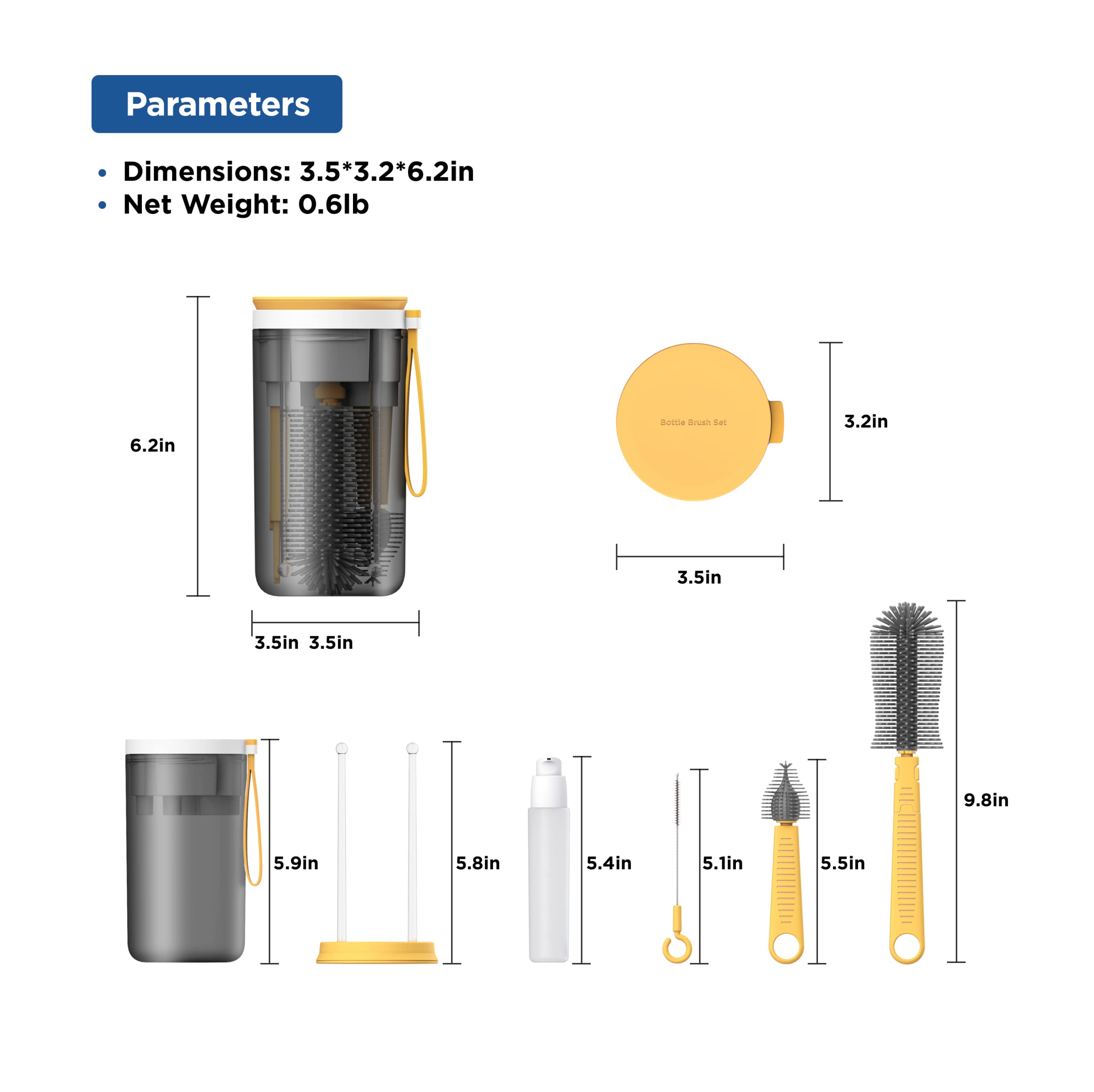 YOTIME Travel Bottle Brush Set soap dispenser makes travel cleaning simple.