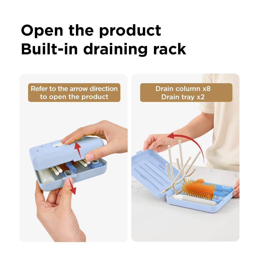 YOTIME travel bottle brush soap-dispenser enables easy foaming cleaning while traveling.