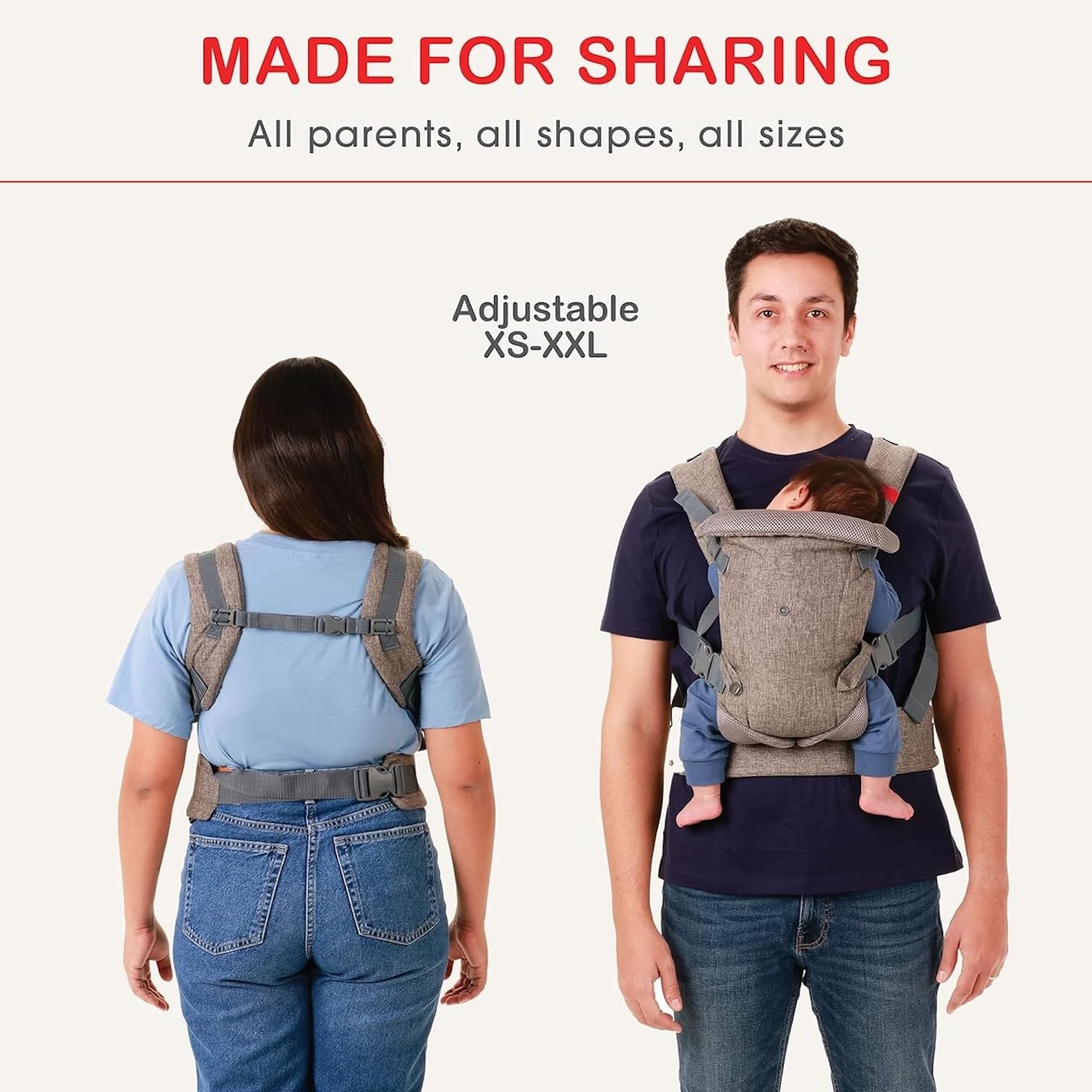 YOU+ME 3D-mesh image shows breathable panels keeping parent and baby cool.