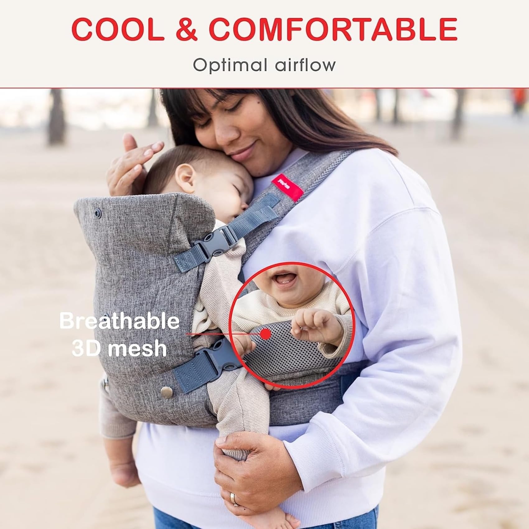 YOU+ME adjustable-fit image demonstrates quick secure fit for parents of all sizes.