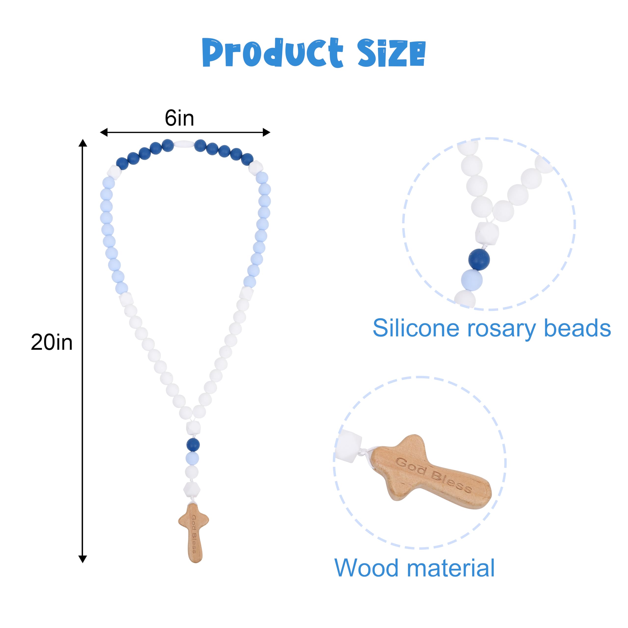 YOUAME Baptism Silicone Rosary wood cross features laser engraving for a keepsake.