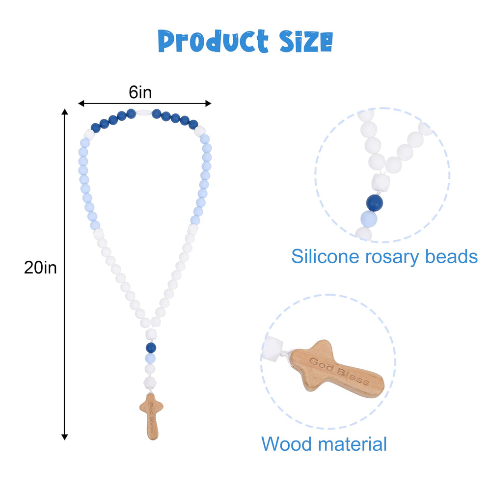 YOUAME Baptism Silicone Rosary wood cross features laser engraving for a keepsake.