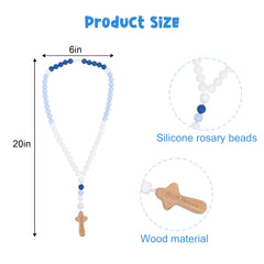YOUAME Baptism Silicone Rosary wood cross features laser engraving for a keepsake.